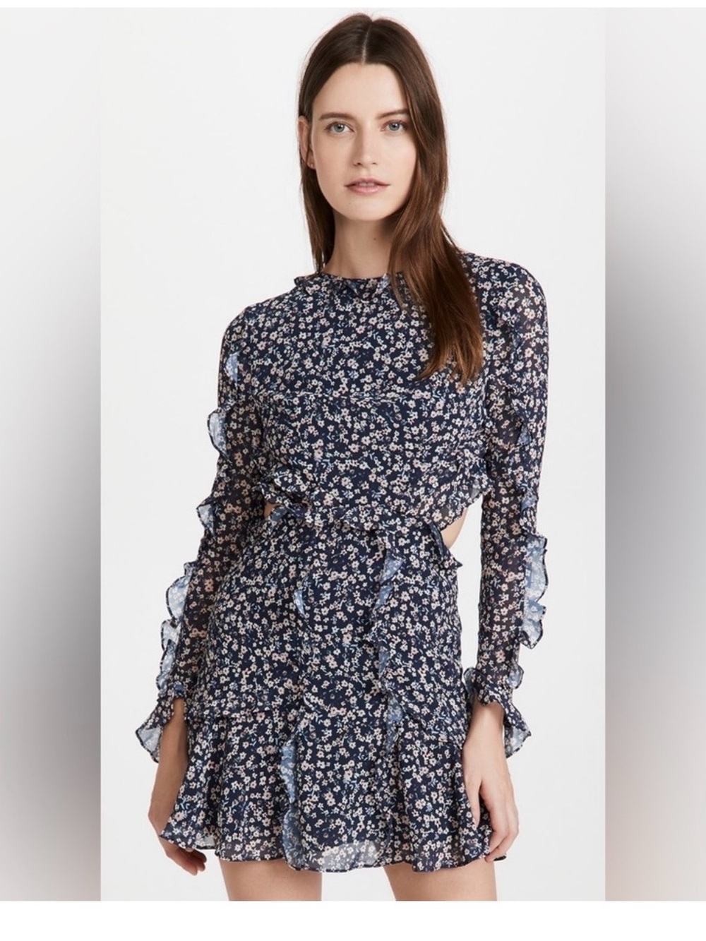 Fame and Partners Kye Cutout Open Back Floral Mini Dress Meadwork Navy XS NWT